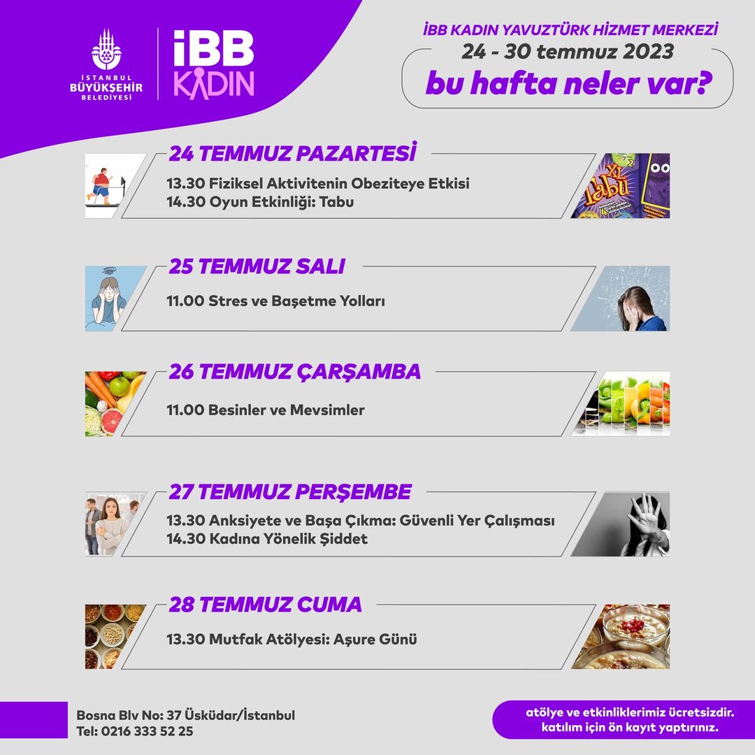 İBB Kadın - 24-30 Temmuz Etkinlikleri