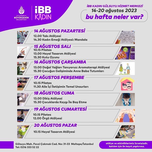 İBB Kadın Gülsuyu Hizmet Merkezi - 14-20 Ağustos haftası Etkinlikleri