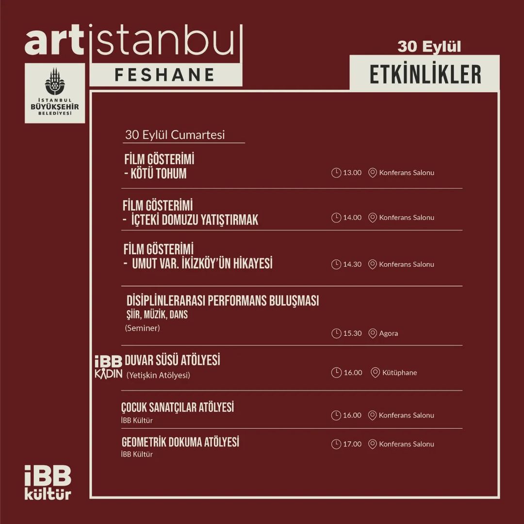Art İstanbul Feshane -  30 Eylül Etkinlikleri