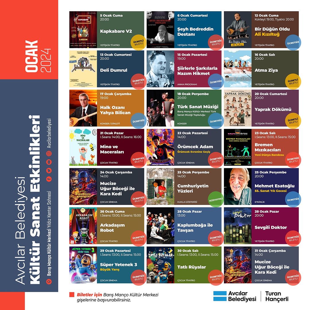 Avcılar Kültür Sanat - Ocak 2024 Etkinlikleri