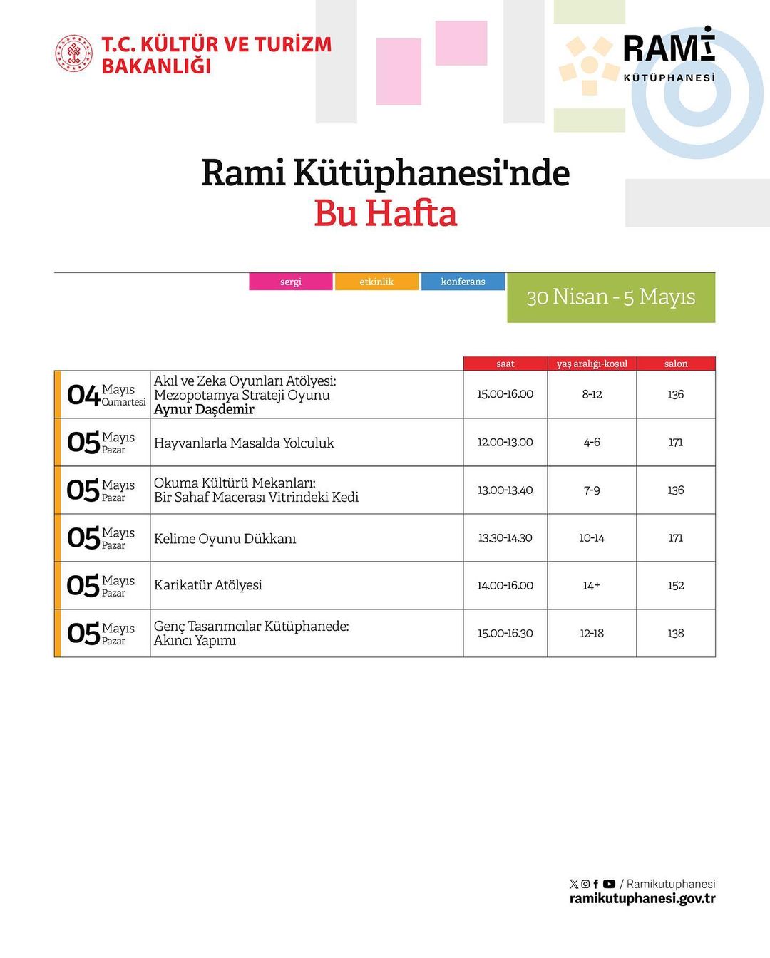 Rami Kütüphanesi - 4 Mayıs - 5 Mayıs Etkinlikleri