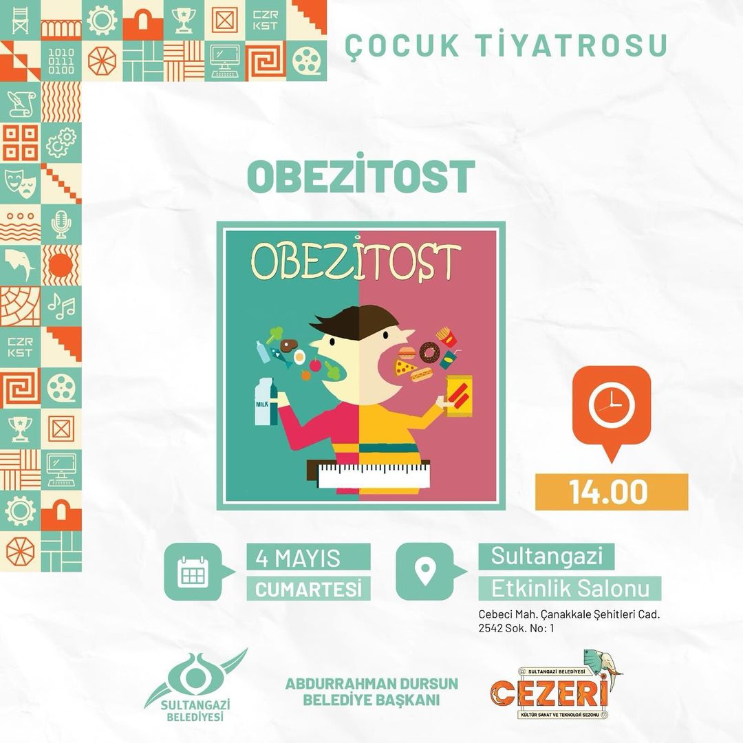 Keyifli ve eğlenceli bir gün için size çok güzel haberlerle geldik. Siz değerli çocuklarımızı “Obezitost” adlı çocuk tiyatromuzu izlemeye davet ediyoruz.🎭🫣