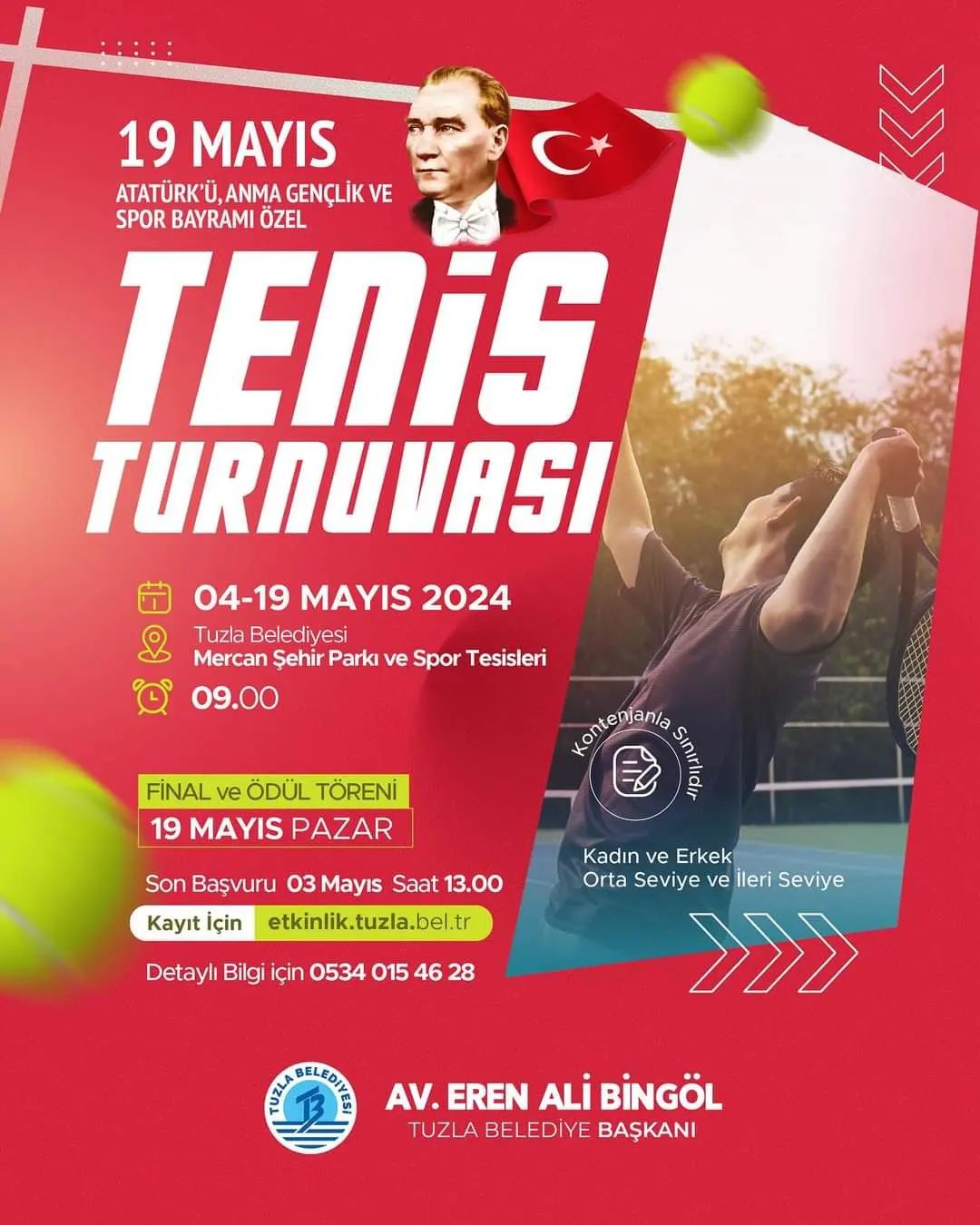 19 Mayıs Atatürk’ü Anma Gençlik ve Spor Bayramı’na Özel Tenis Turnuvası 🎾
