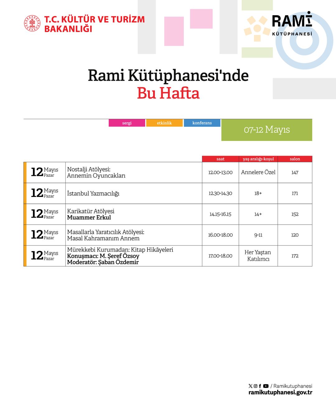 Rami Kütüphanesi - 07 - 12 Mayıs Tarihleri Etkinlikleri