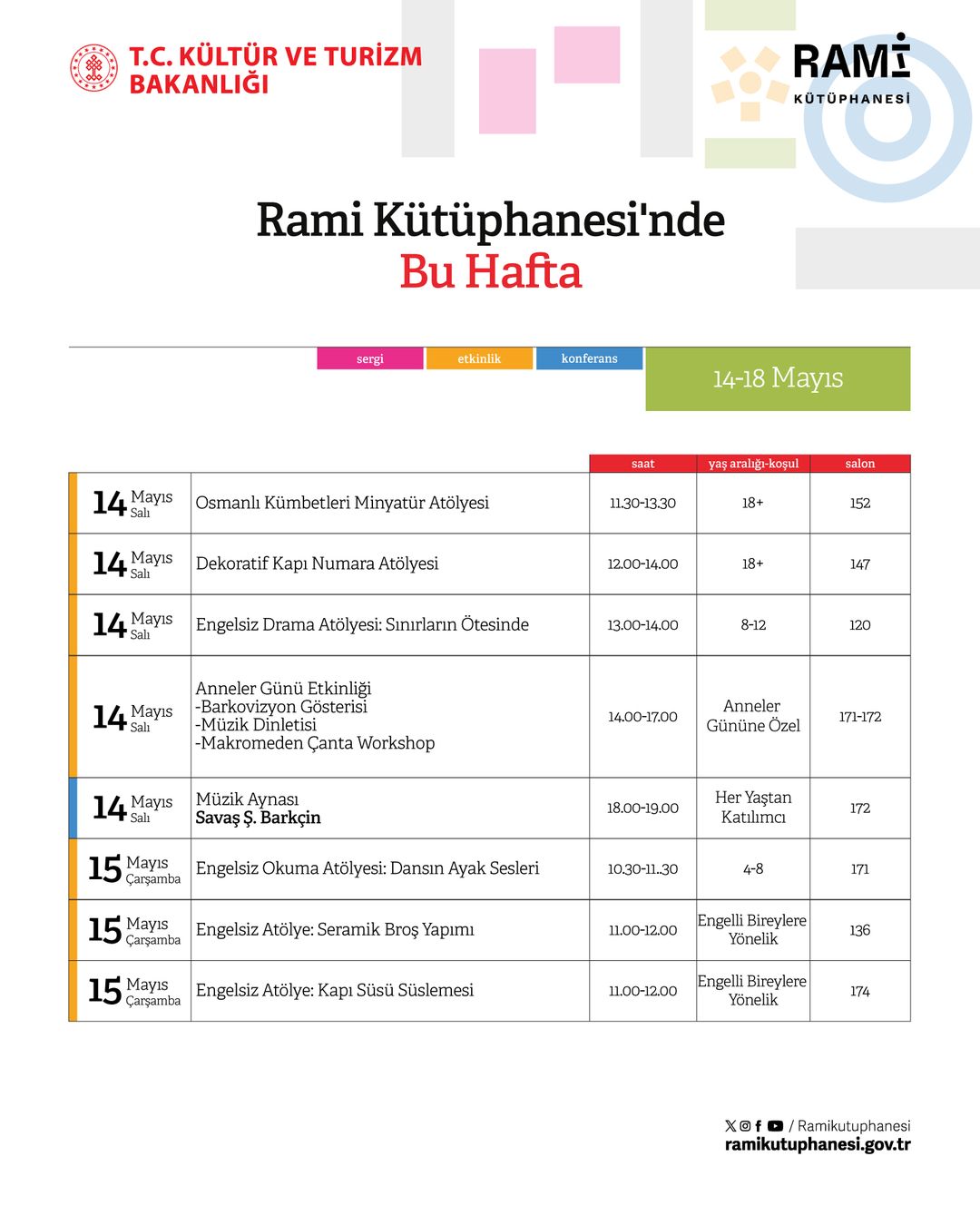 Rami Kütüphanesi - 14 Mayıs - 18 Mayıs Haftası Etkinlikleri