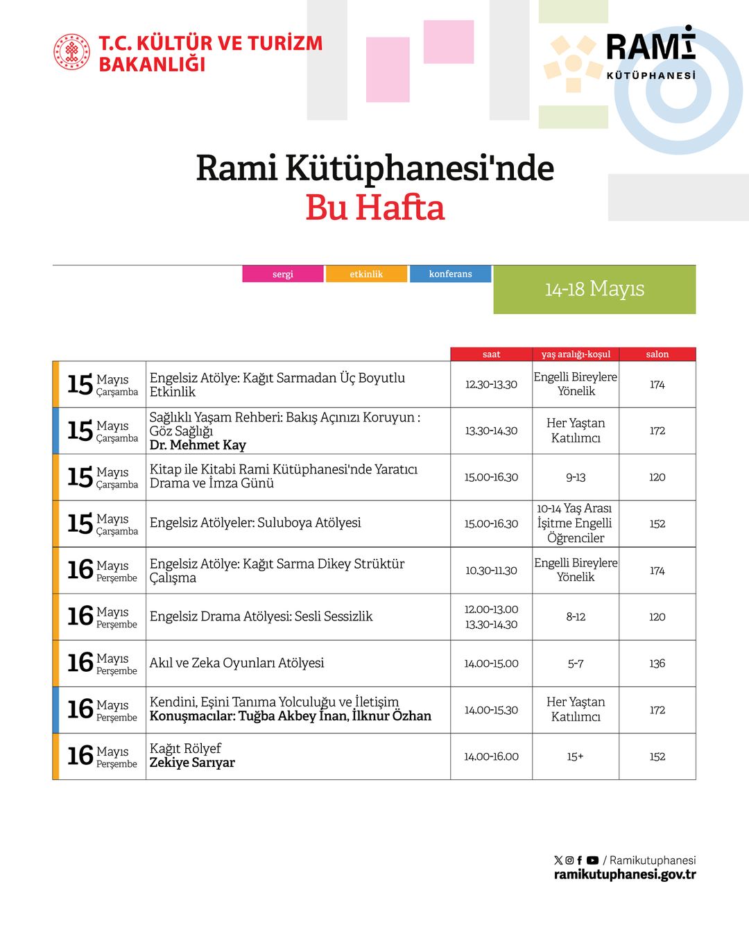 Rami Kütüphanesi - 14 Mayıs - 18 Mayıs Haftası Etkinlikleri