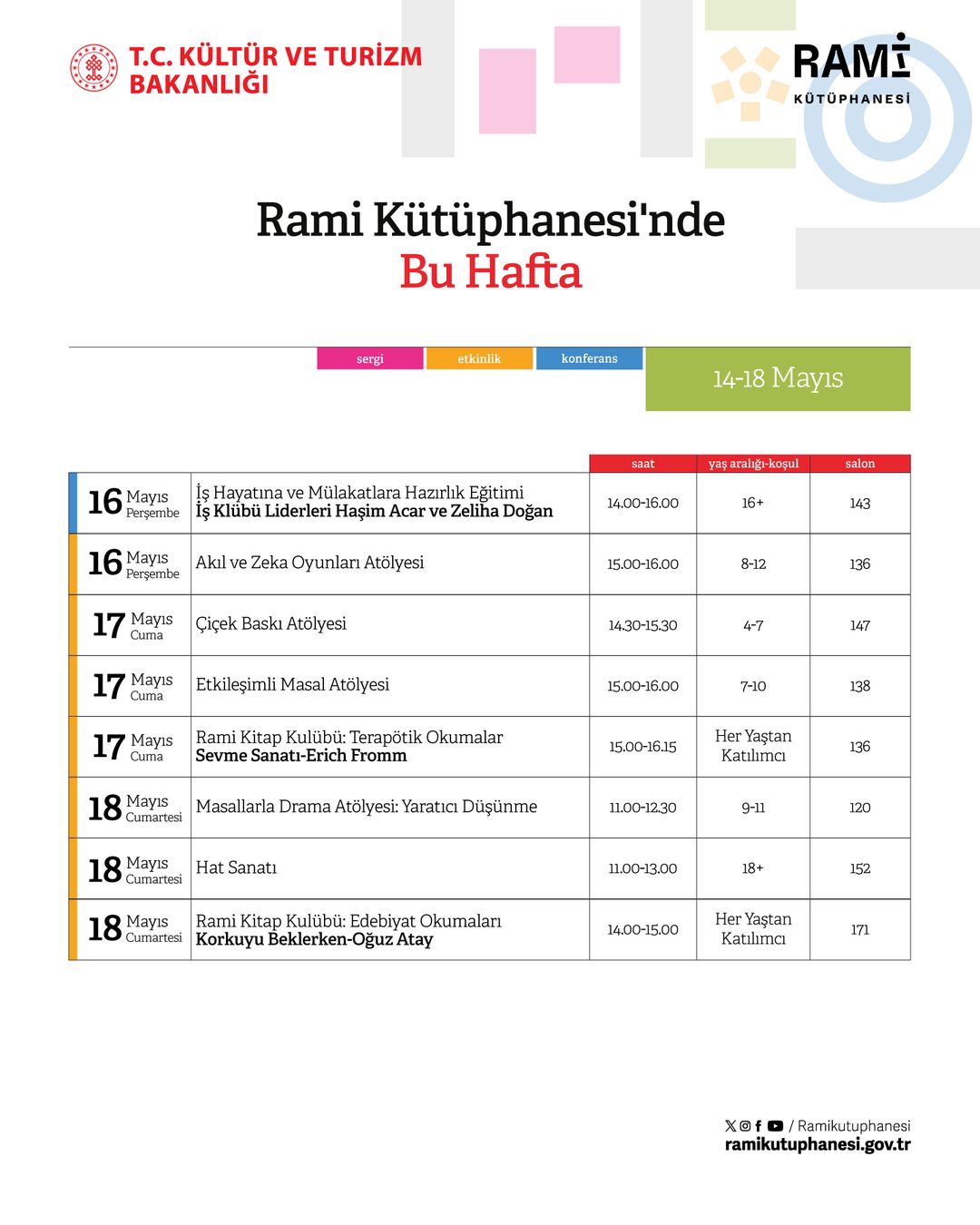 Rami Kütüphanesi - 14 Mayıs - 18 Mayıs Haftası Etkinlikleri
