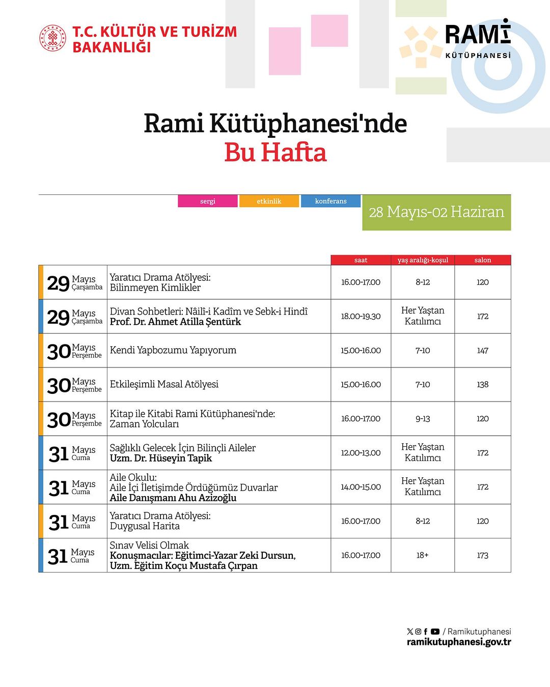 Rami Kütüphanesi - 28 Mayıs - 02 Haziran Etkinlikleri