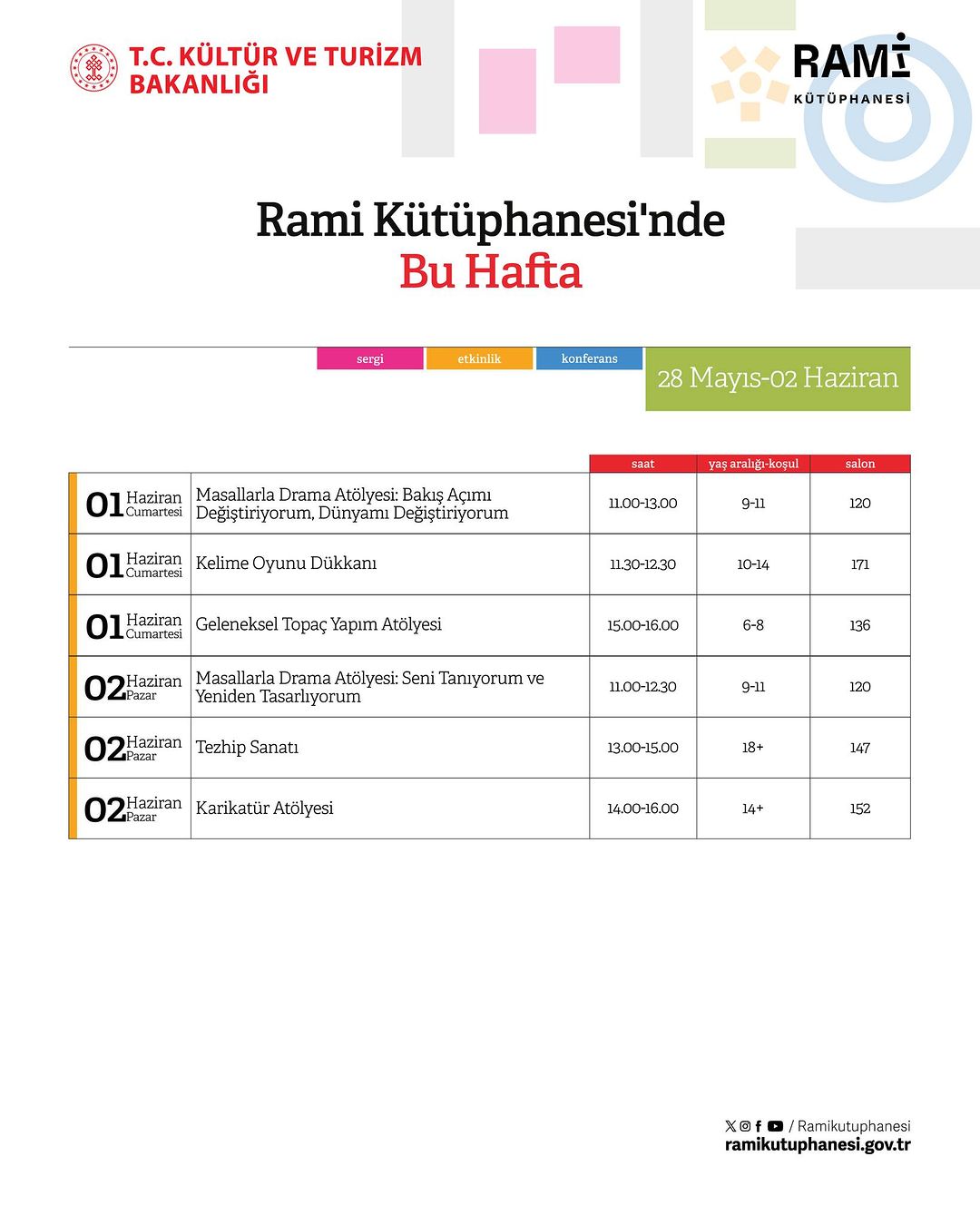 Rami Kütüphanesi - 28 Mayıs - 02 Haziran Etkinlikleri