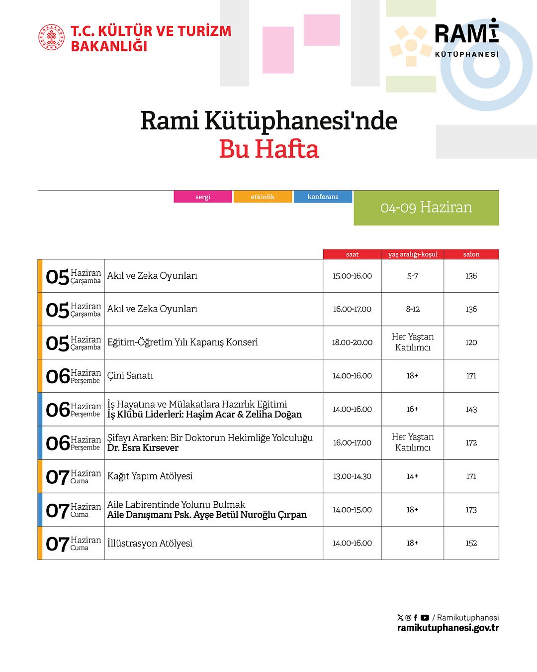 Rami Kütüphanesi - 04 Haziran - 09 Haziran Etkinlikleri
