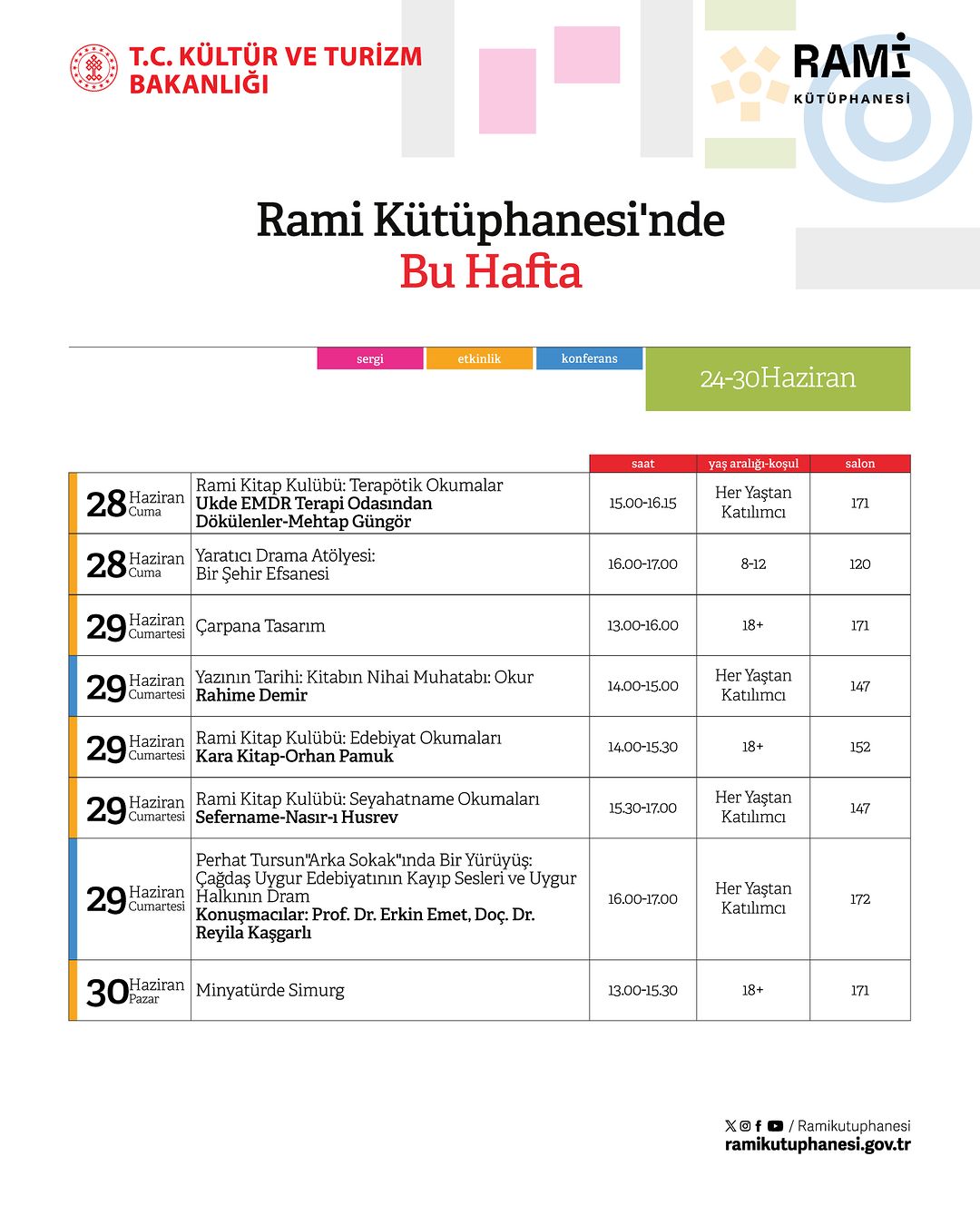 Rami Kütüphanesi - 24 Haziran - 30 Haziran Tarihleri Etkinlikleri