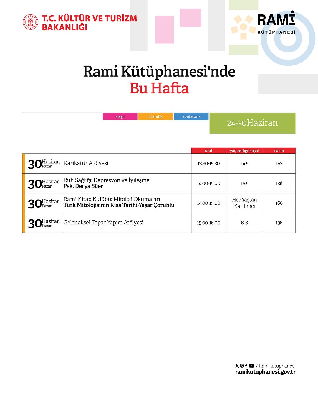 Rami Kütüphanesi - 24 Haziran - 30 Haziran Tarihleri Etkinlikleri