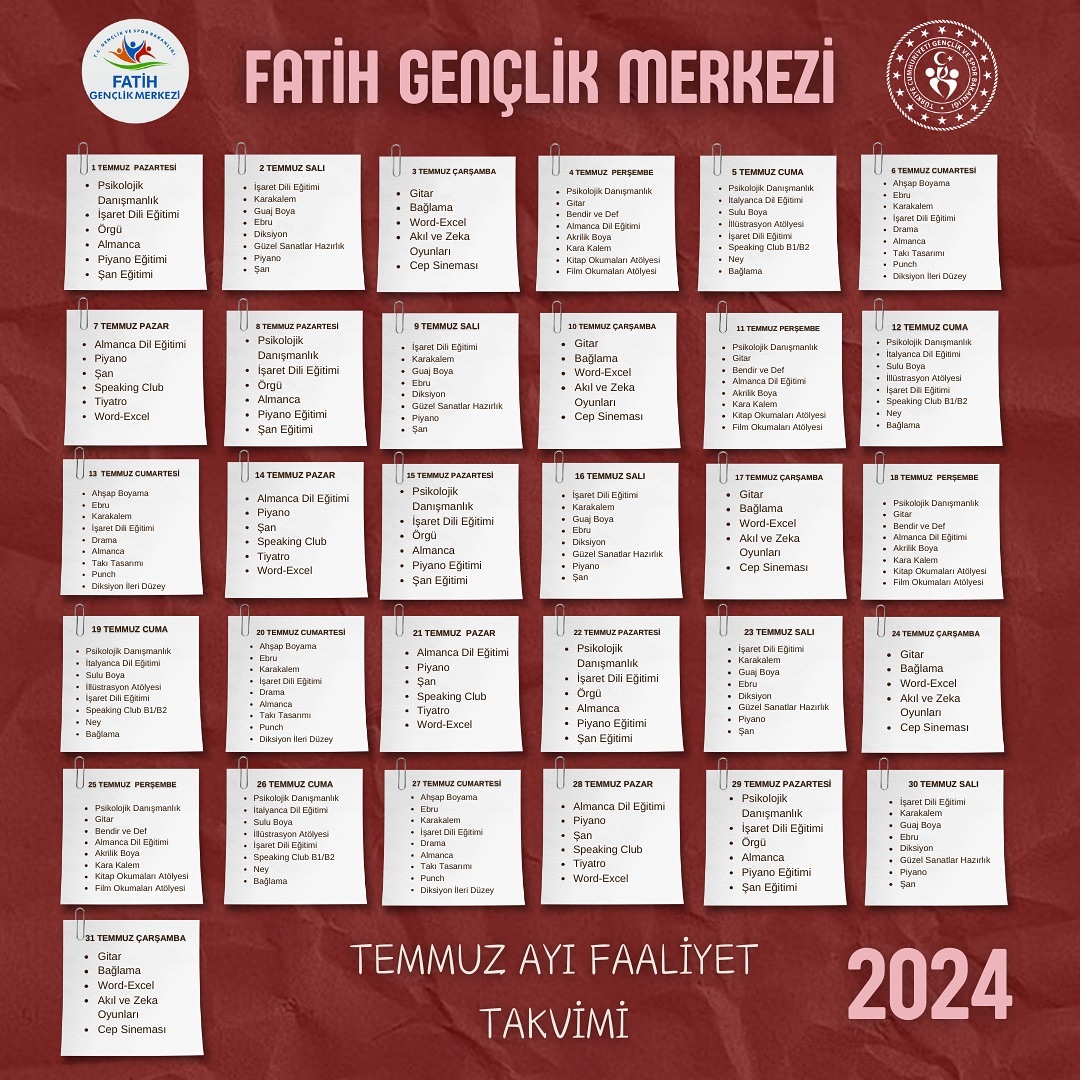 Fatih Gençlik Merkezi - Temmuz Ayı Faaliyet Takvimi 