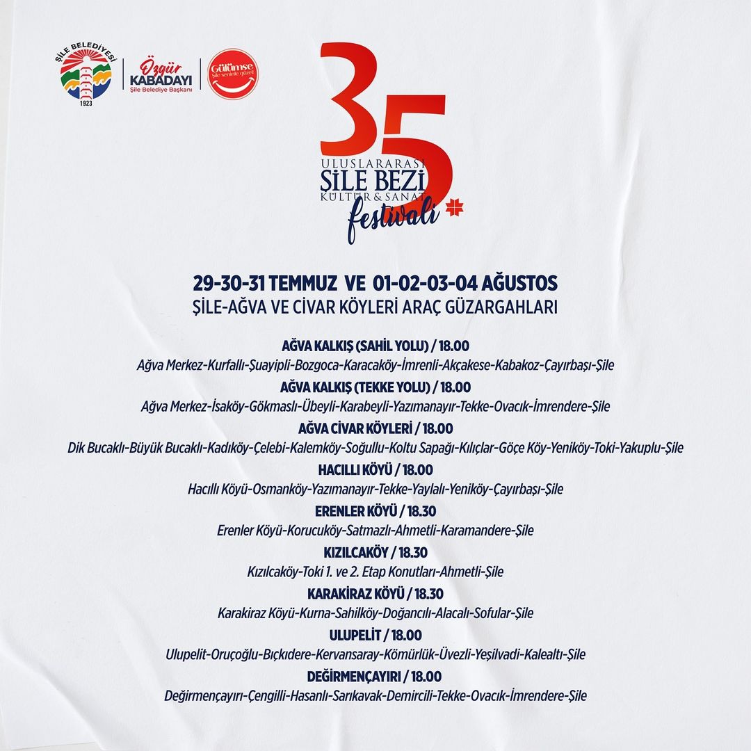 Şile Belediyesi - 35. Uluslararası Şile Bezi Kültür ve Sanat Festivali Ring Sefer Güzergâhları