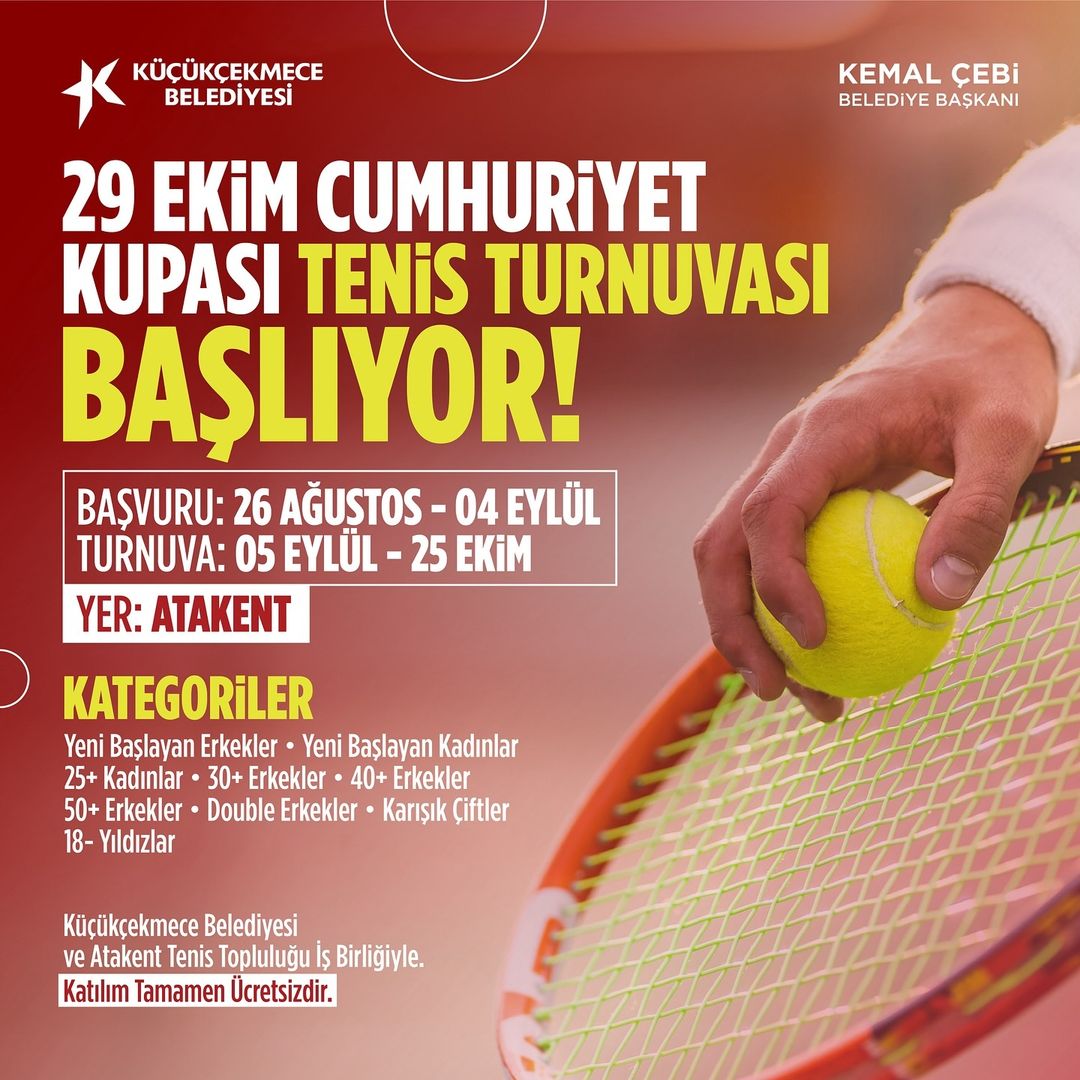 Küçükçekmece Belediyesi - 29 Ekim Cumhuriyet Kupası Tenis Turnuvası Başvuruları