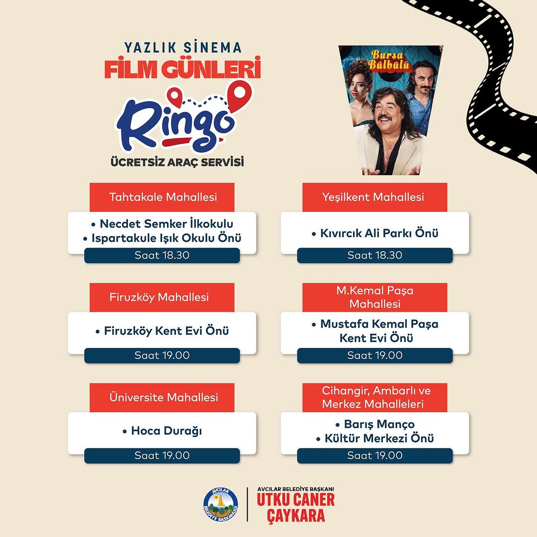 Avcılar Belediyesi - Yazlık Sinema Film Günleri Ringo Ücretsiz Araç Servisi Güzergâhları Duyurusu