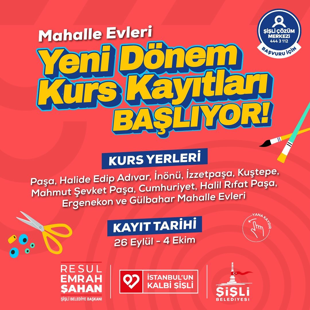Şişli Belediyesi - Mahalle Evleri Yeni Dönem Kurs Kayıtları