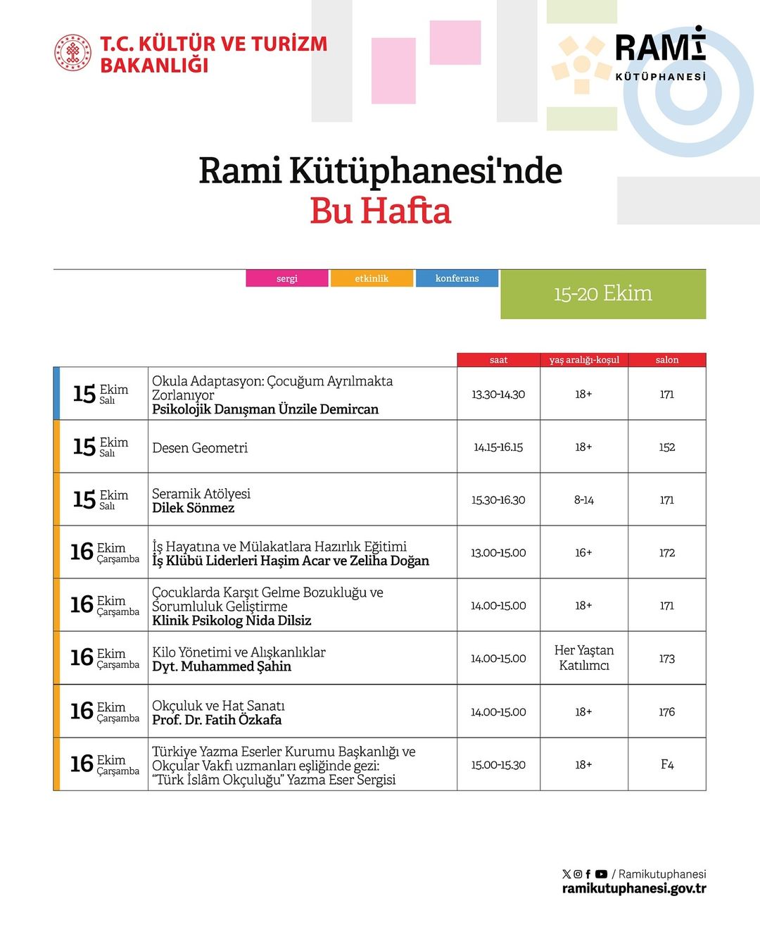 Rami Kütüphanesi - 15 - 20 Ekim Haftası Etkinlikleri