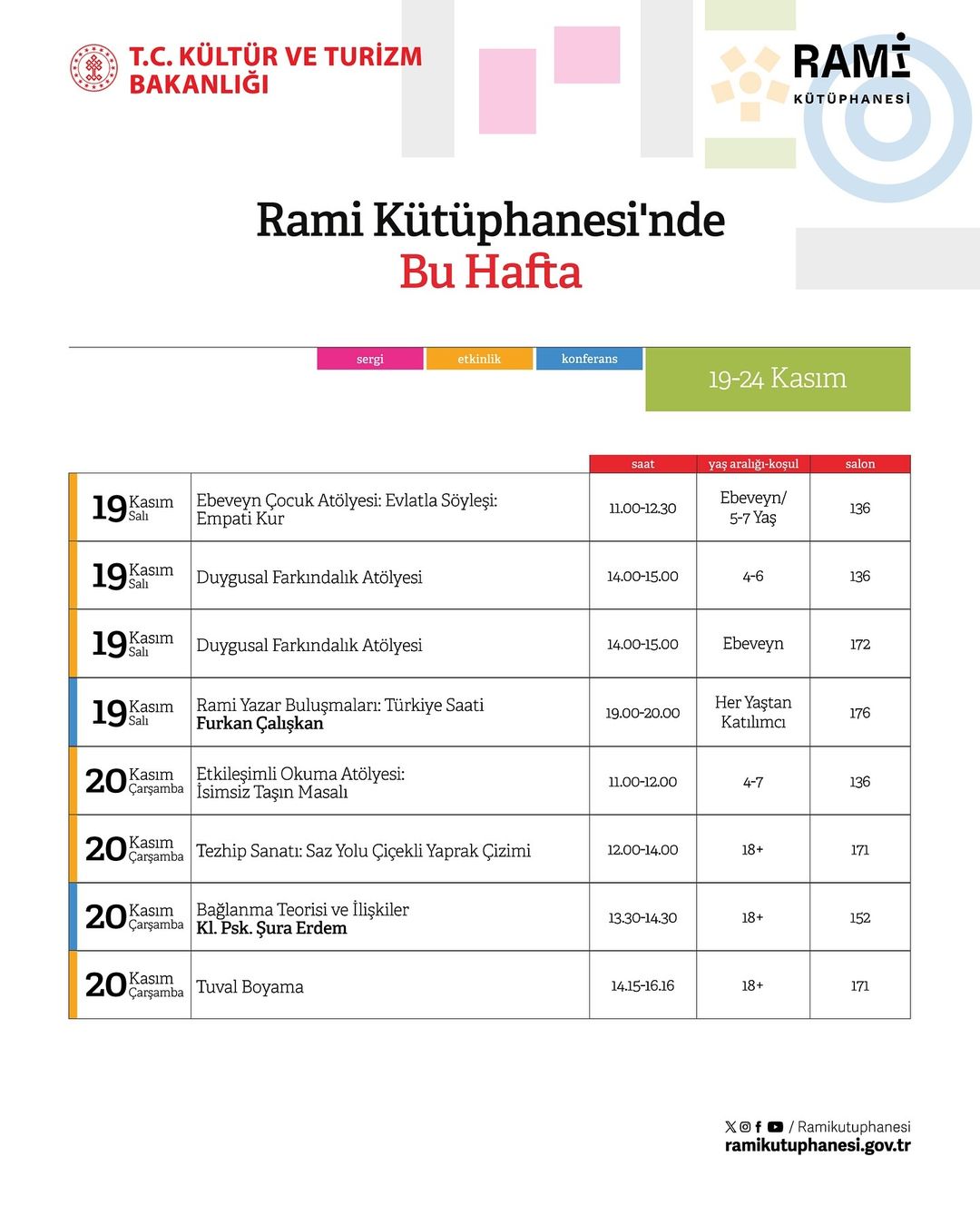Rami Kütüphanesi - 19 - 24 Kasım Etkinlikleri