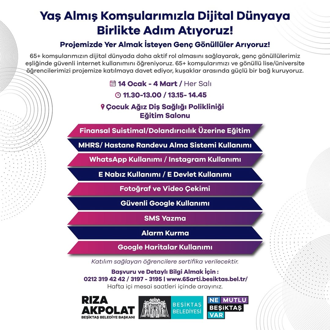 Beşiktaş Belediyesi - 65+ Dijital Okuryazarlık Eğitimleri