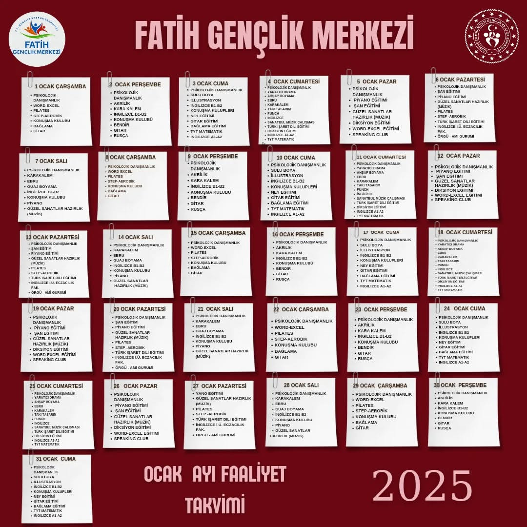 Fatih Gençlik Merkezi - Ocak Ayı Faaliyet Takvimi