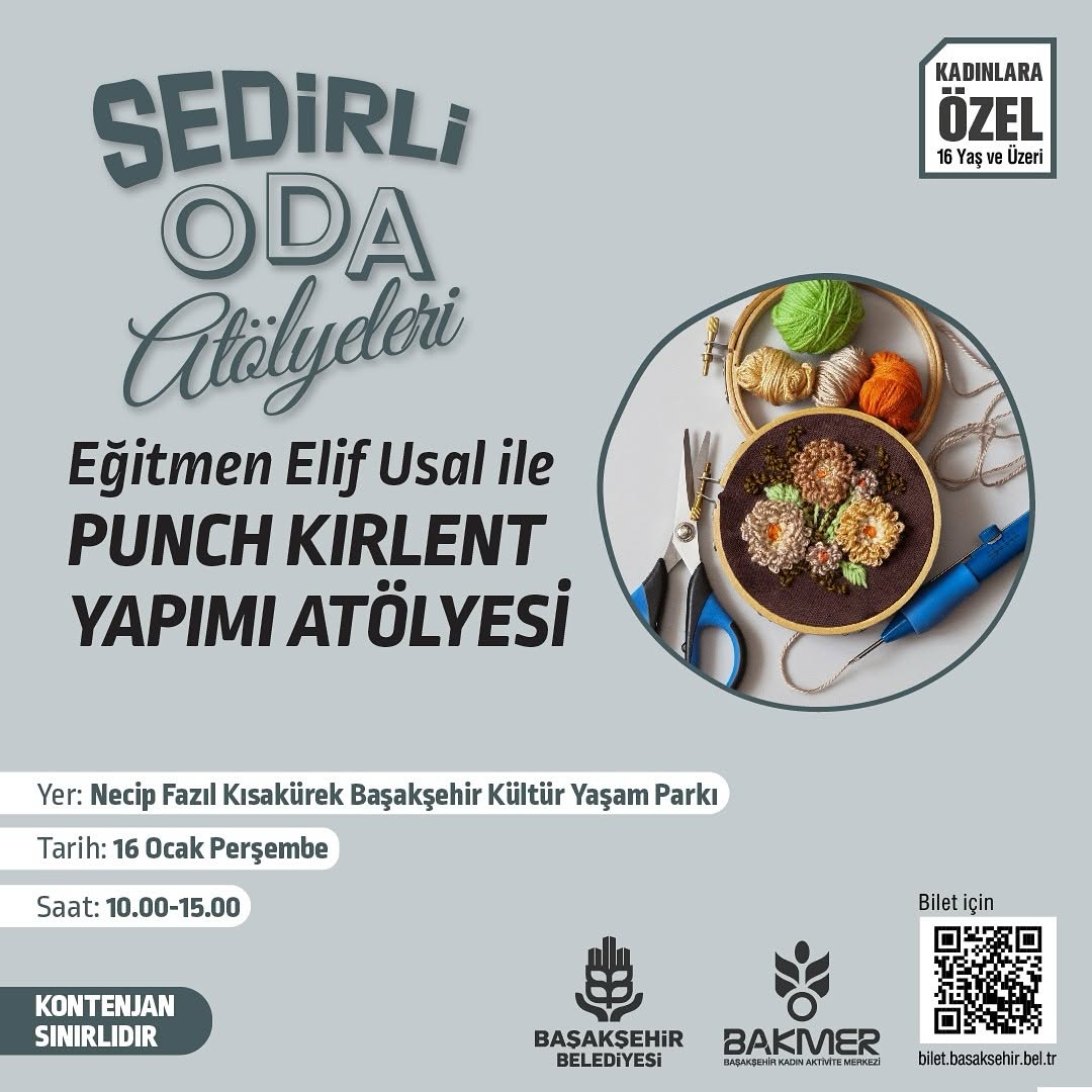 Başakşehir Belediyesi - Sedirli Oda Atölyeleri: Eğitmen Elif Usal ile Punch Kırlent Yapımı Atölyesi