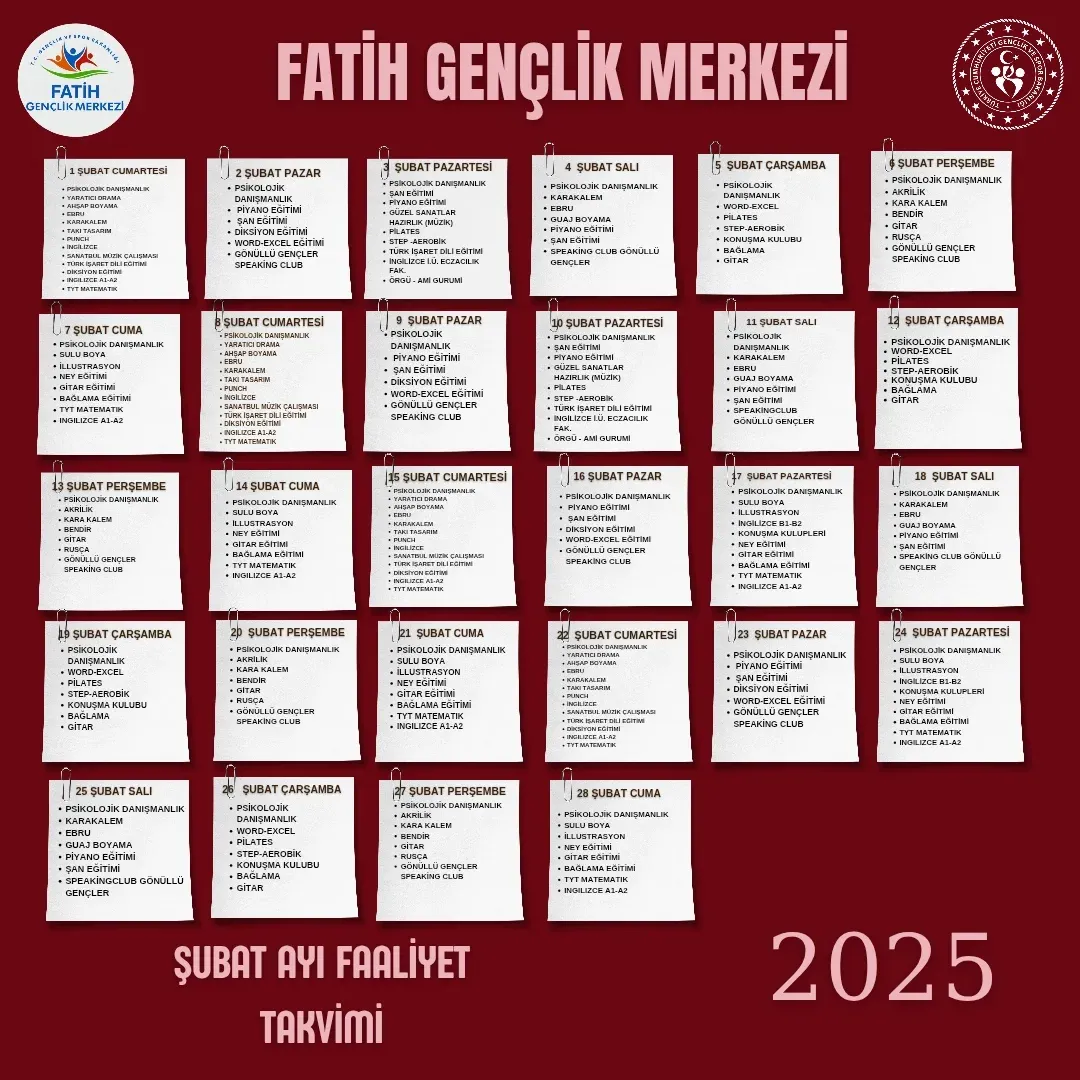Fatih Gençlik Merkezi - Şubat Ayı Faaliyet Takvimi