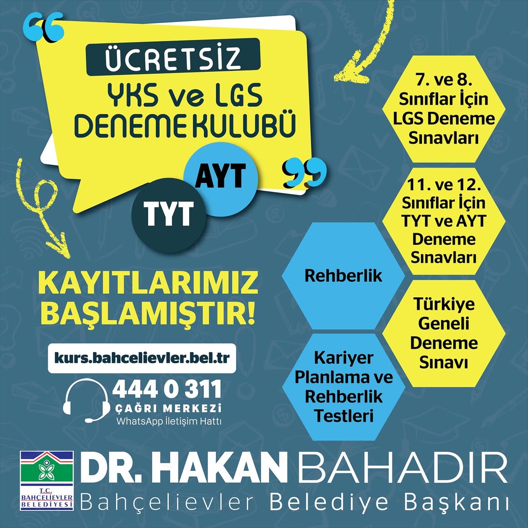Bahçelievler Belediyesi - Ücretsiz YKS ve LGS Deneme Kulübü Kayıtları