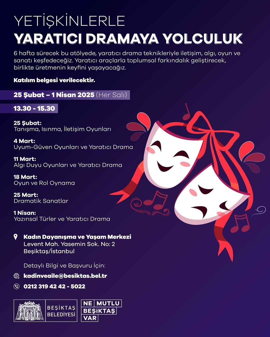 Beşiktaş Belediyesi - Yetişkinlerle Yaratıcı Dramaya Yolculuk Atölyesi