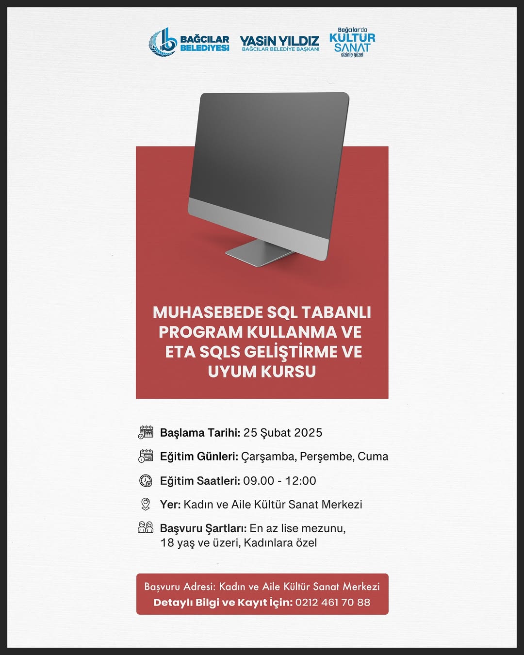 Bağcılar Belediyesi - Kadınlara Özel Muhasebe ve SQL Kursu