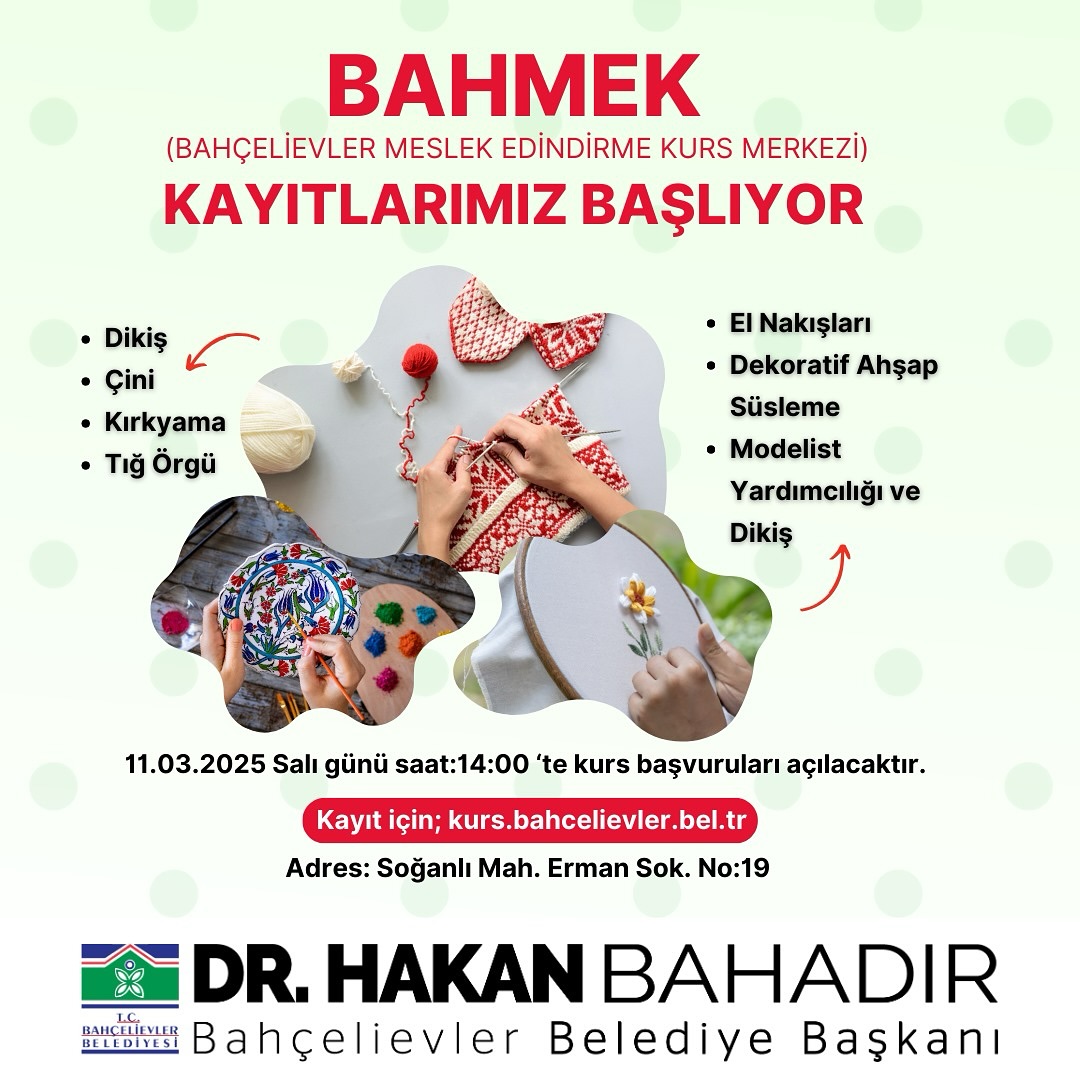 Bahçelievler Belediyesi - Bahçelievler Meslek Edindirme Kurs Merkezi Kayıtları