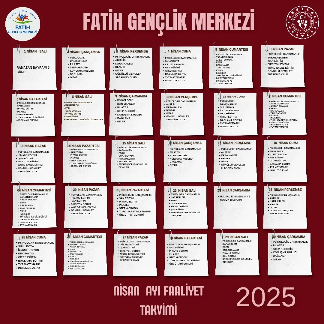 Fatih Gençlik Merkezi - Nisan Ayı Takvimi