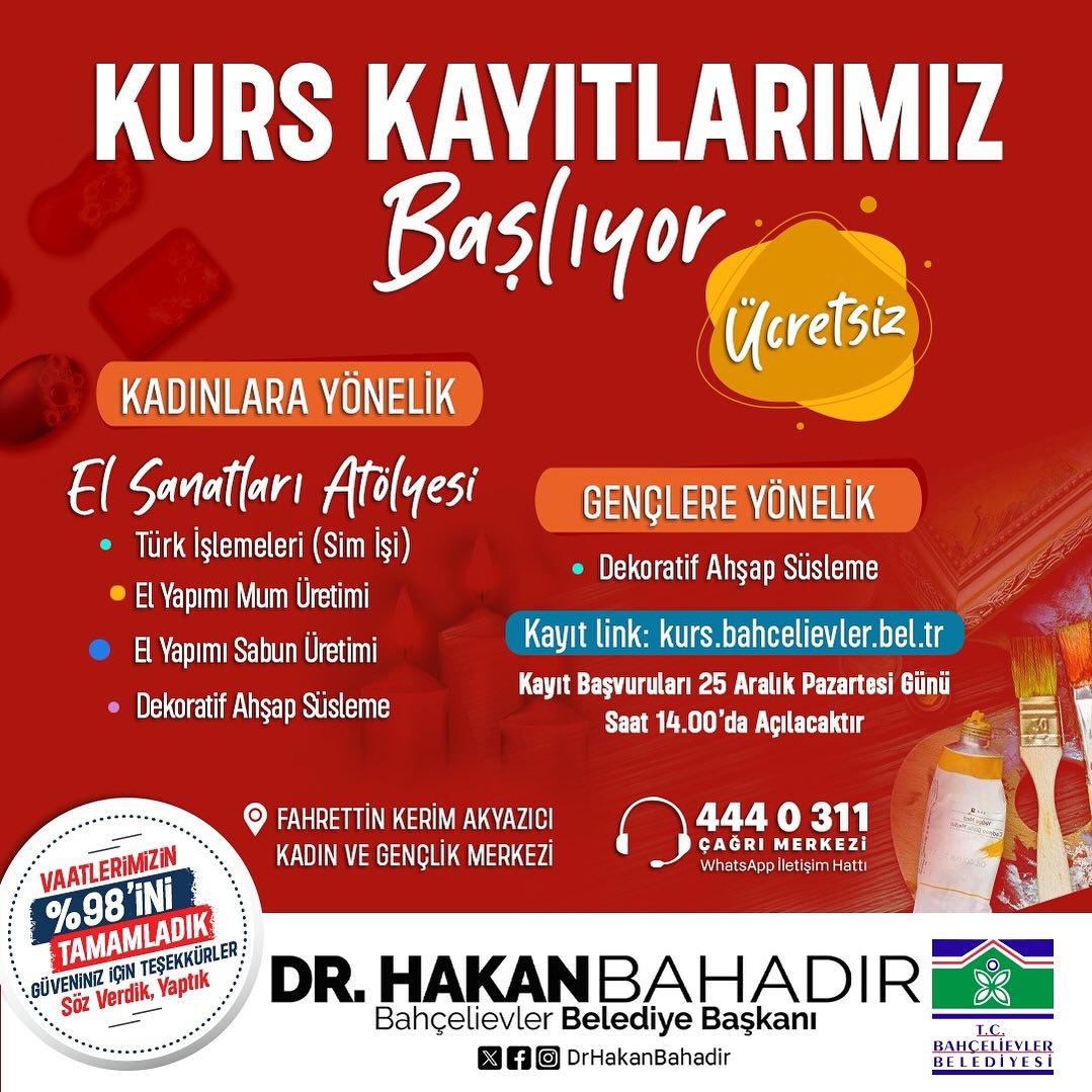 Bahçelievler Belediyesi - Kadınlara Yönelik El Sanatları Atölyesi ve Gençlere Yönetilik Dekoratif Ahşap Süsleme