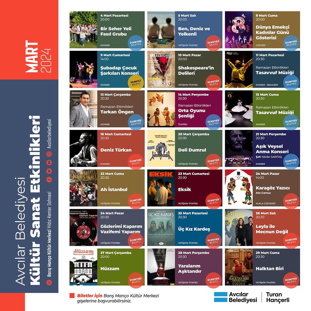 Avcılar Kültür Sanat - Mart 2024 Kültür Sanat Etkinlikleri