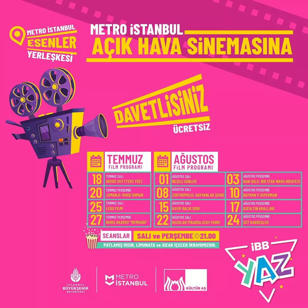 İBB Kültür - Metro İstanbul, Temmuz Açık Hava Sinemaları 