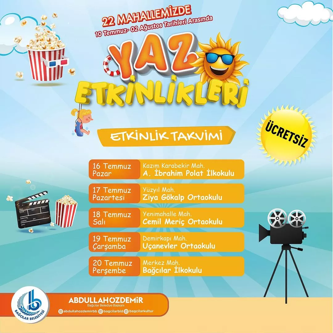 Bağcılar Belediyesi - Yaz Etkinlikleri, Sinema Hafta Takvimi