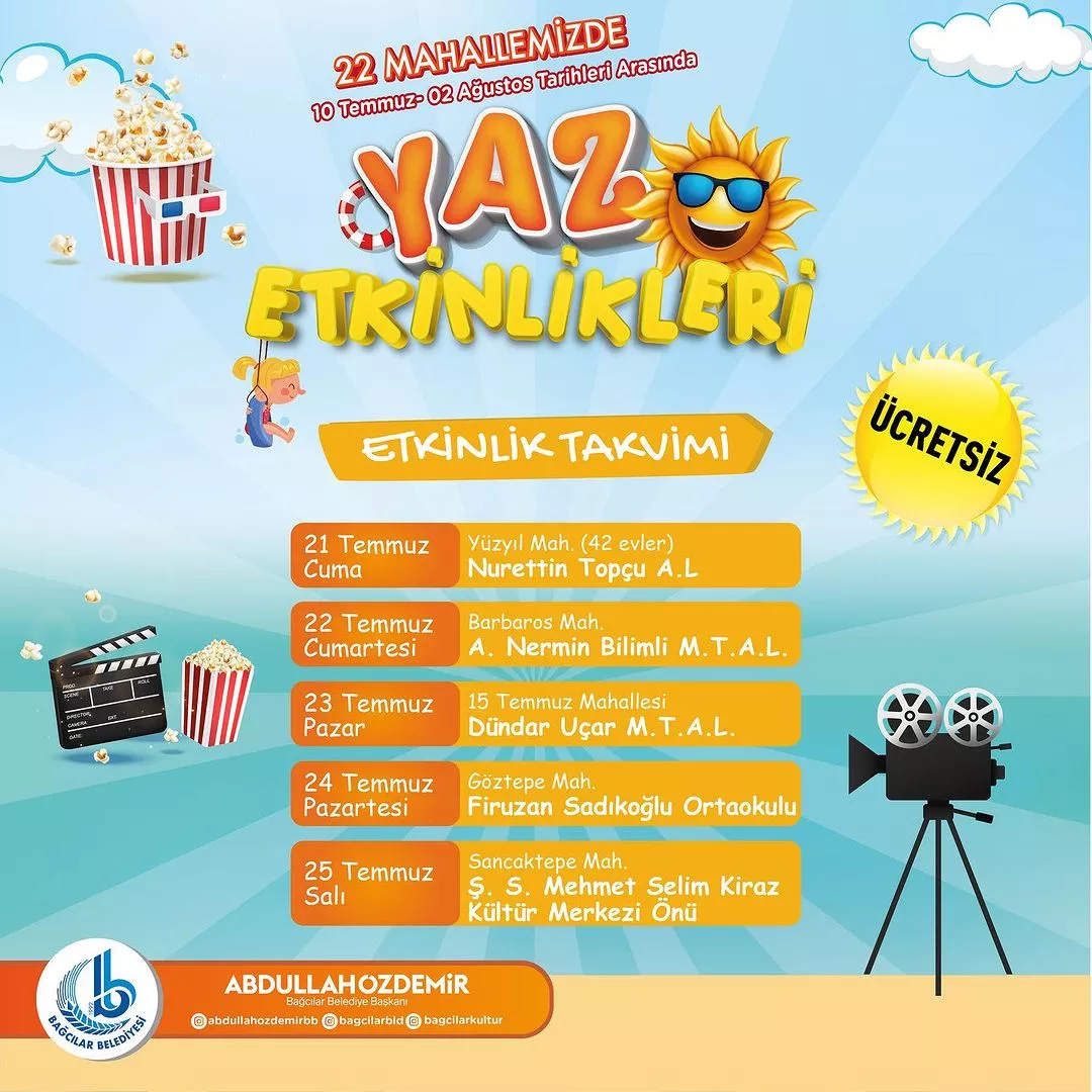 Bağcılar Belediyesi - Yaz Etkinlikleri, Etkinlik Takvimi 21-25 Temmuz