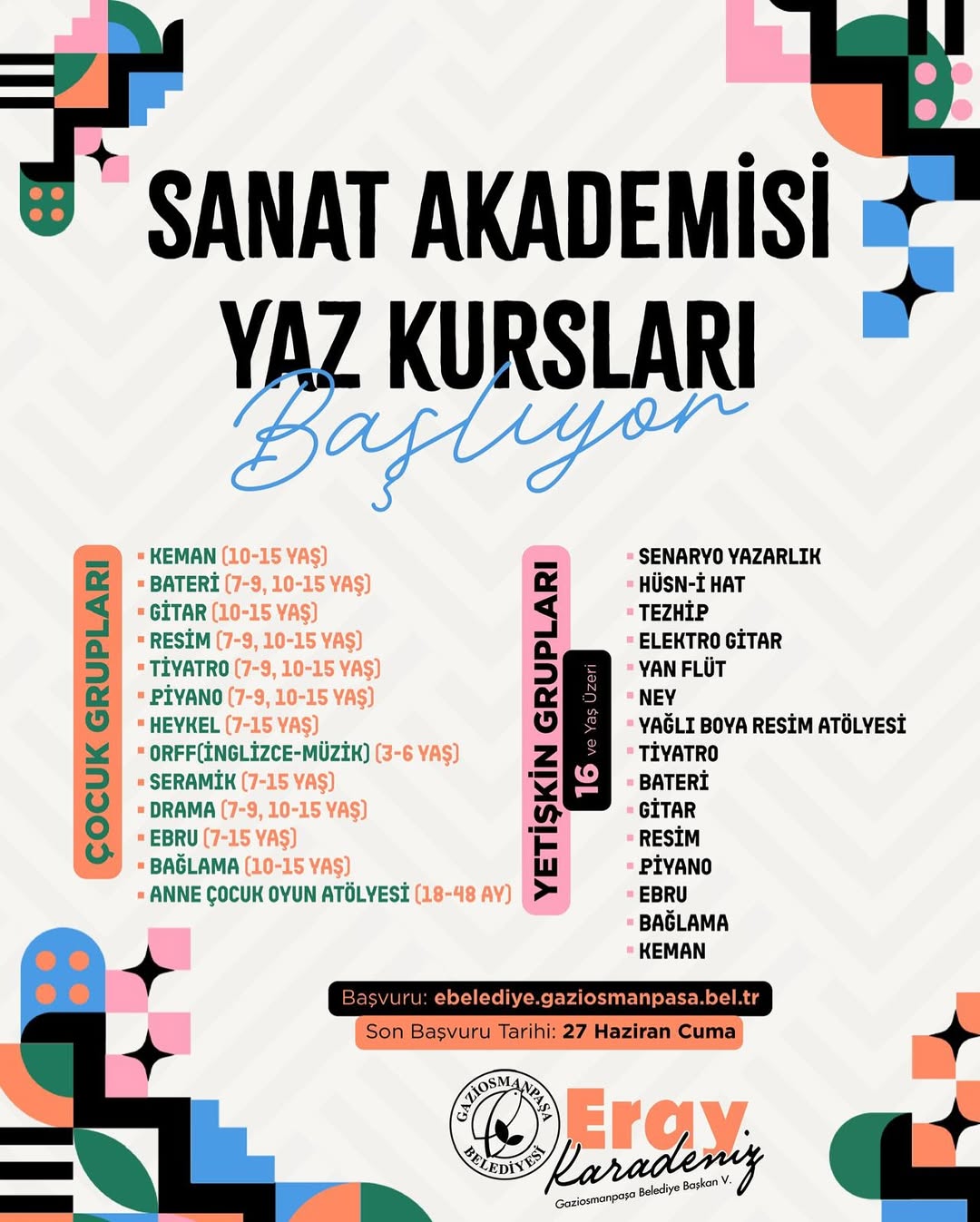 Gaziosmanpaşa Belediyesi - Sanat Akademisi Yaz Kursları