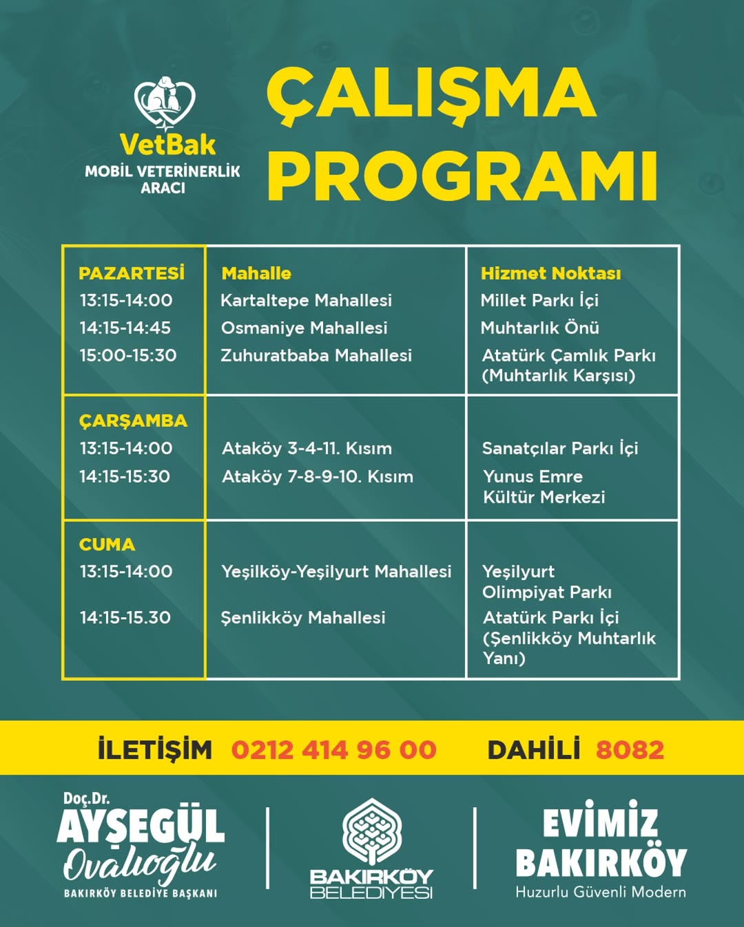 Bakırköy Belediyesi - Mobil Veterinerlik Aracı VetBak Çalışma Programı