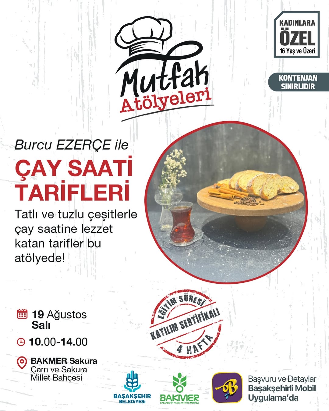 Başakşehir Belediyesi - Mutfak Atölyeleri: Eğitmen Burcu Ezerçe ile Çay Saati Tarifleri Atölyesi