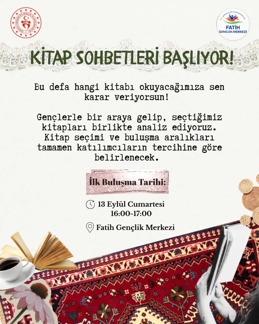 Gençlik ve Spor Bakanlığı- Fatih Gençlik Merkezi- Kitap Sohbetleri Başlıyor!
