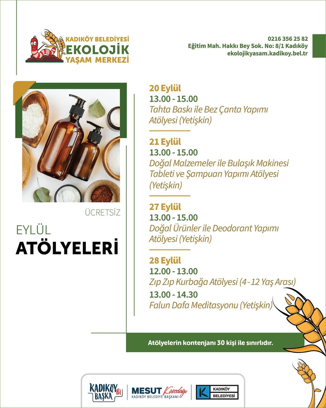 Kadıköy Belediyesi- Ekolojik Yaşam Merkezi'nde Atölyeler!