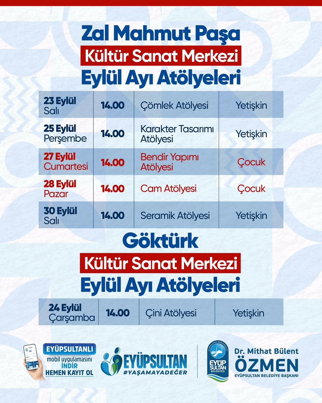 Eyüpsultan Belediyesi - Eylül Ayı Atölyeleri