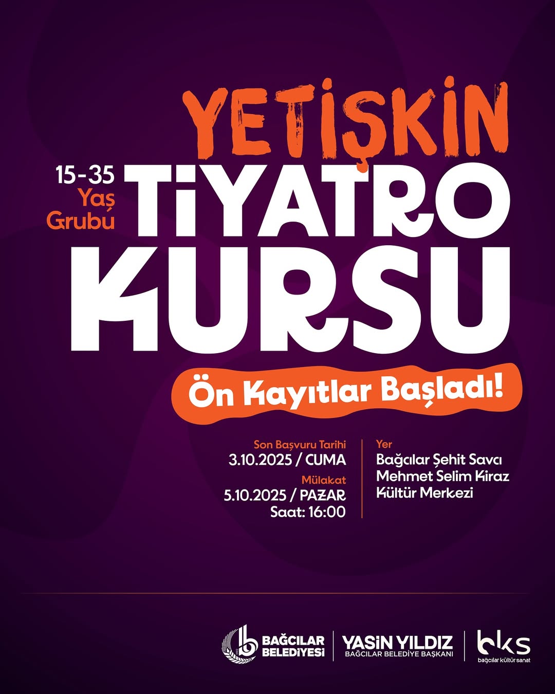 Bağcılar Belediyesi - Tiyatro Kursu Ön Kayıtları