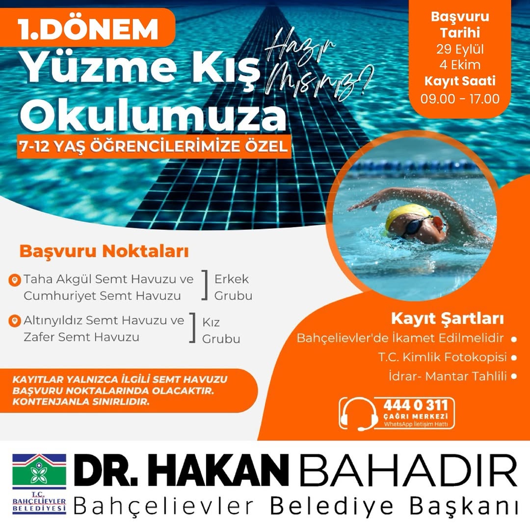 Bahçelievler Belediyesi - 1.Dönem Yüzme Kış Okulu Kayıtları