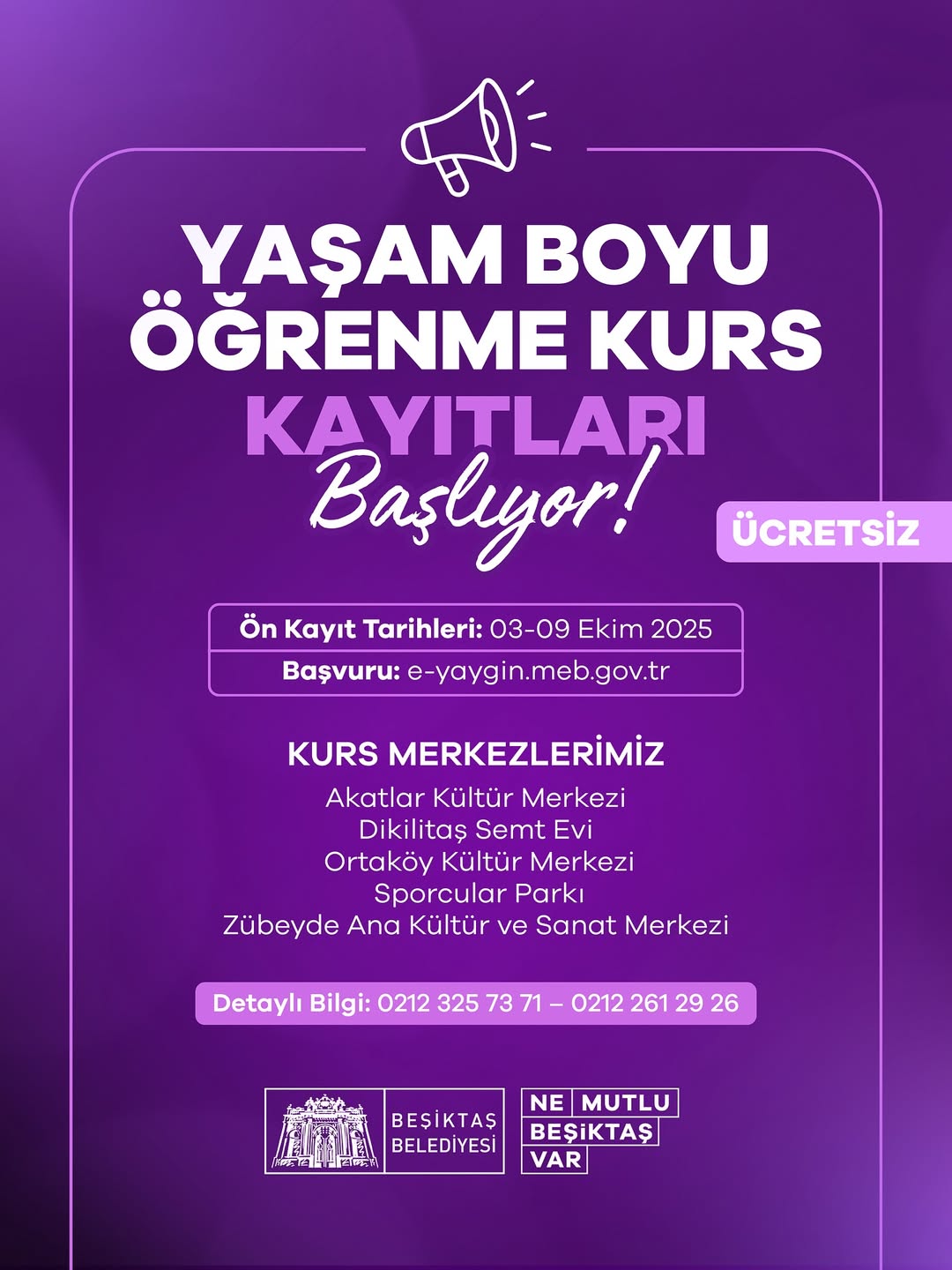 Beşiktaş Belediyesi - Yaşam Boyu Öğrenme Kurs Kayıtları 