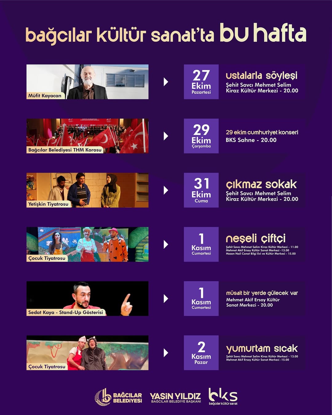 Bağcılar Belediyesi - 27 Ekim - 2 Kasım Haftası Etkinlikleri