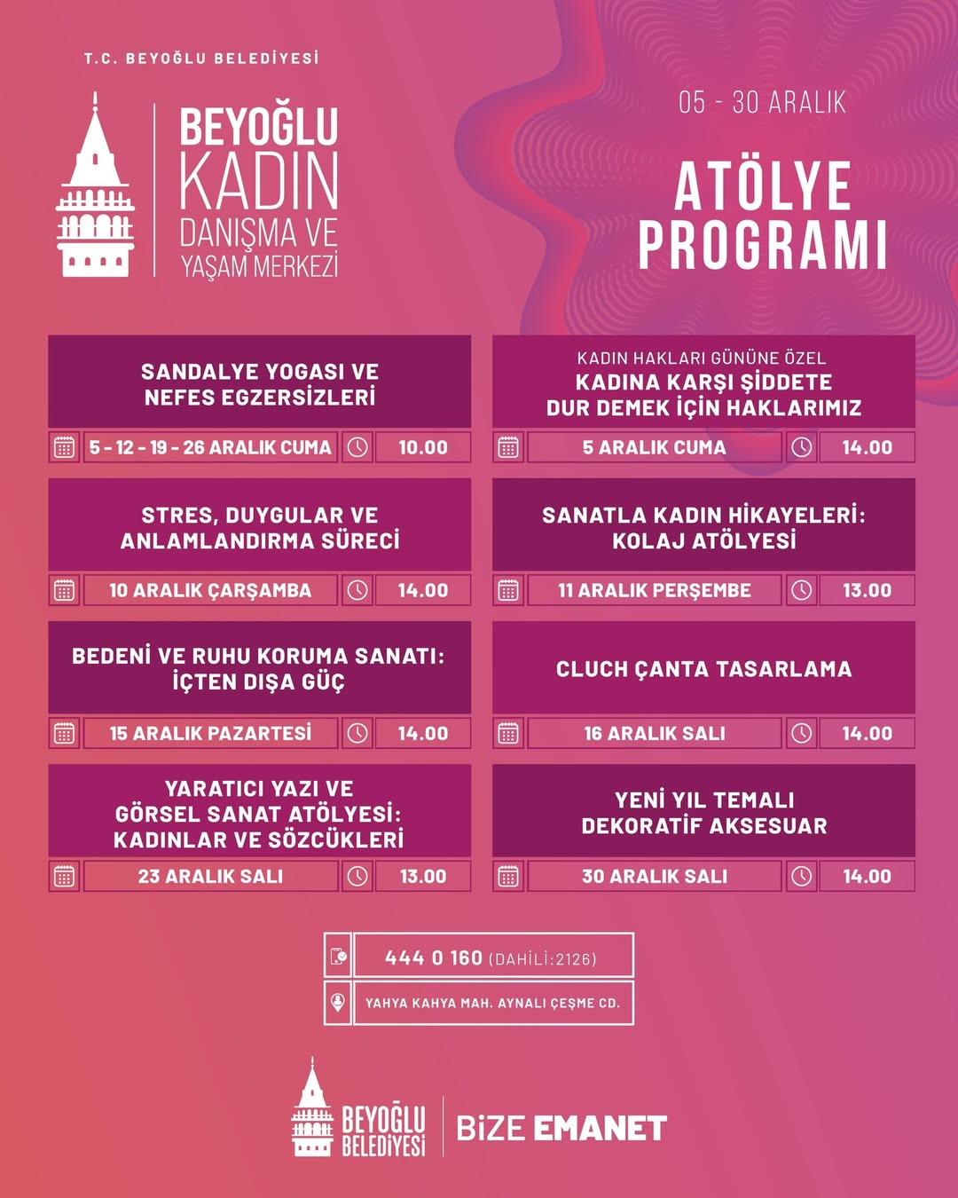 Beyoğlu Belediyesi - Kadın Danışma ve Yaşam Merkezi Atölye Programı