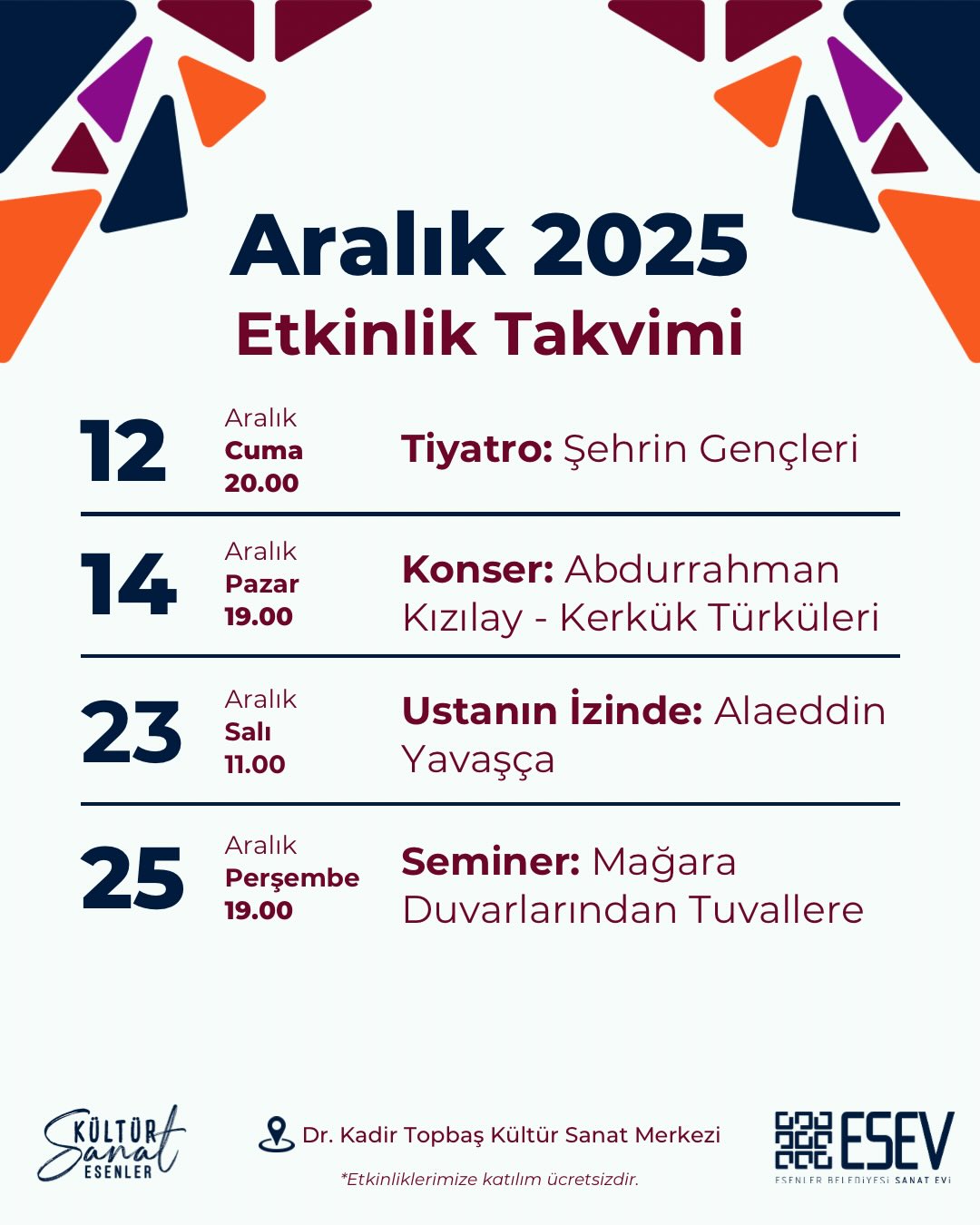 Esenler Sanat Evi - Aralık Takvimi