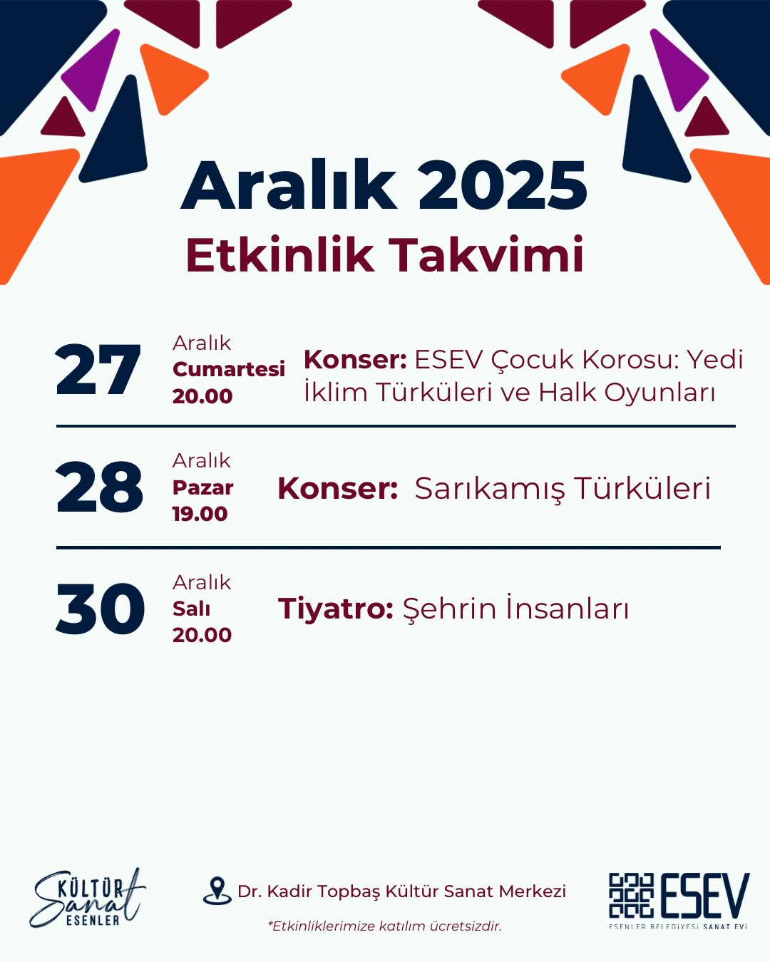 Esenler Sanat Evi - Aralık Takvimi